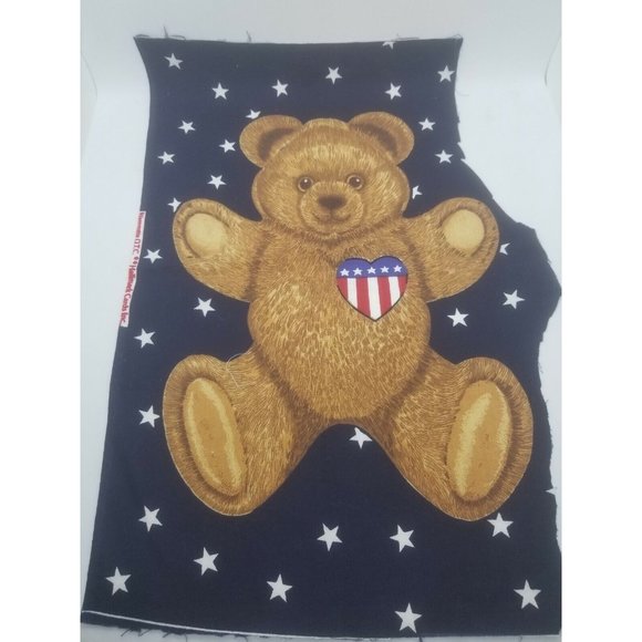 Patriotic Teddy Bear Panels Red Check Fabric Quilting Crafting Lot Americana - Picture 2 of 9